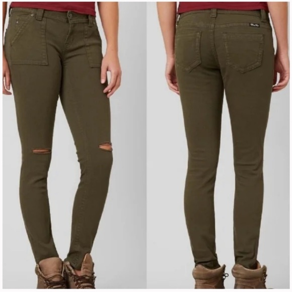 Miss Me Mid Rise Skinny Distressed Utility Jeans in Army Green - Picture 4 of 14